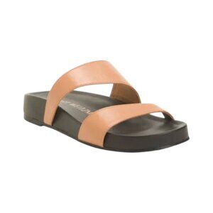 STUART WEITZMAN tan/black Leather Miami Sport Slides